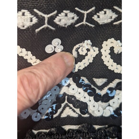 Vintage DKNY Boho Festival Boxy Cropped Beaded & Fringe Jacket 100% Linen Sz M - Picture 5 of 13